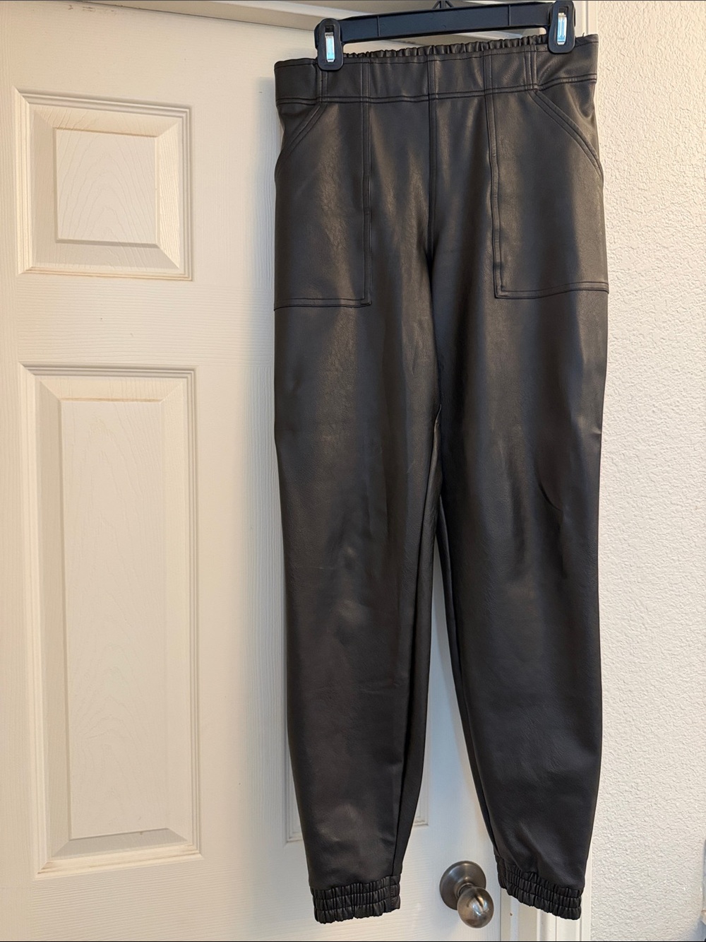 SPANX Black Faux Leather Jogger Pants - women